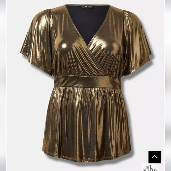Torrid Liquid Shine Surplice Split Sleeve Peplum Top - New - Picture 4 of 4